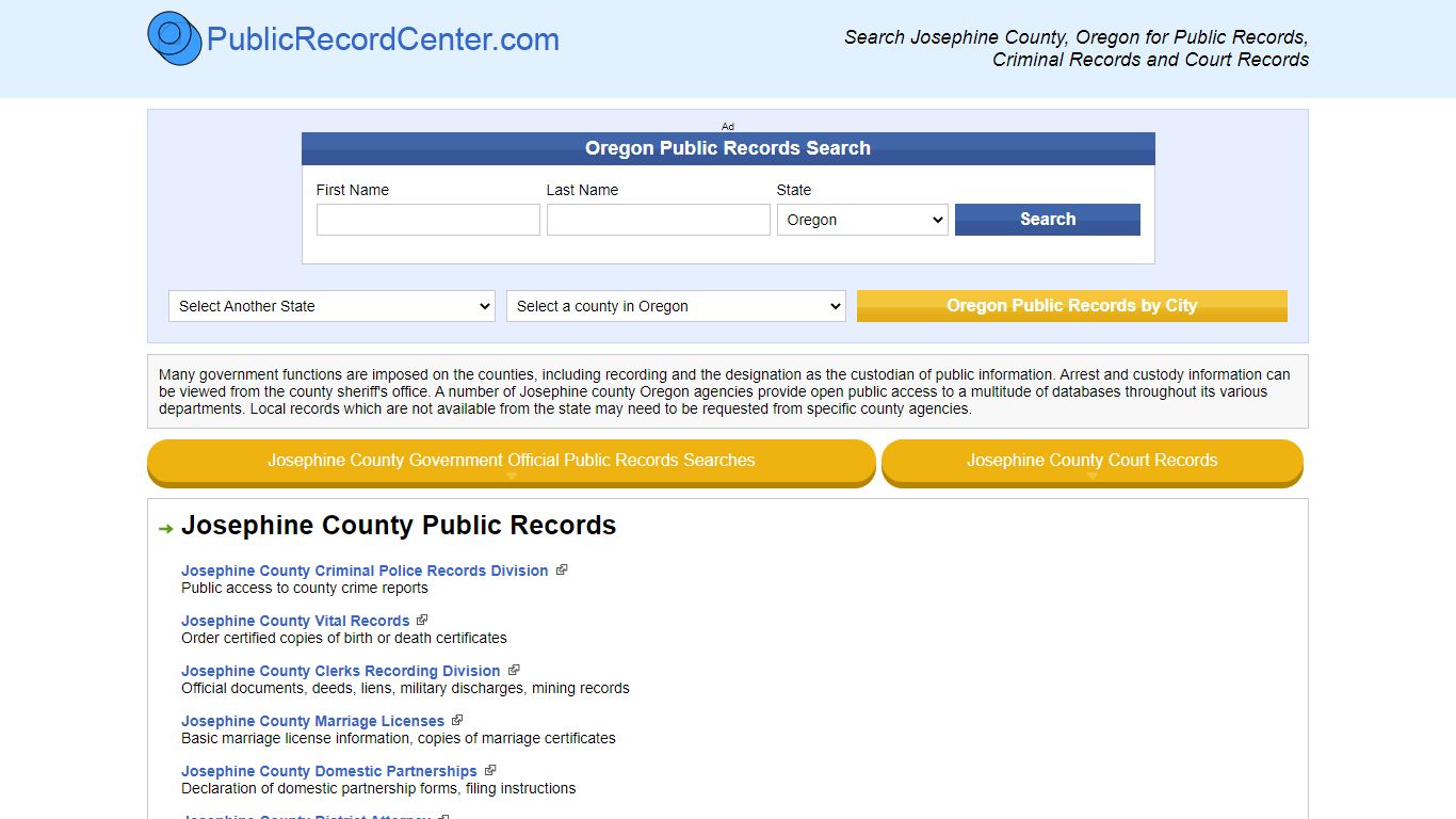 Josephine County Oregon Free Public Records - Court ...