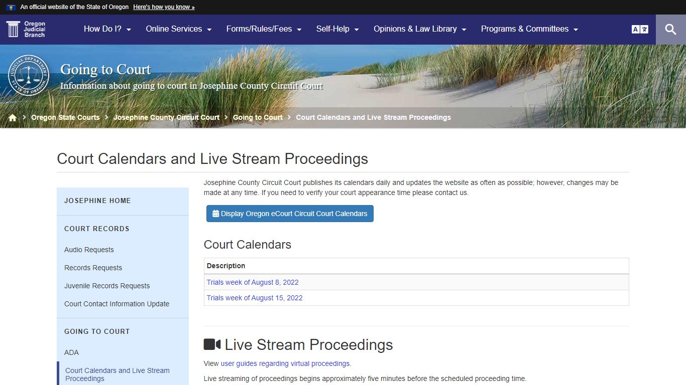 Oregon Judicial Department : Court Calendars and Live ...